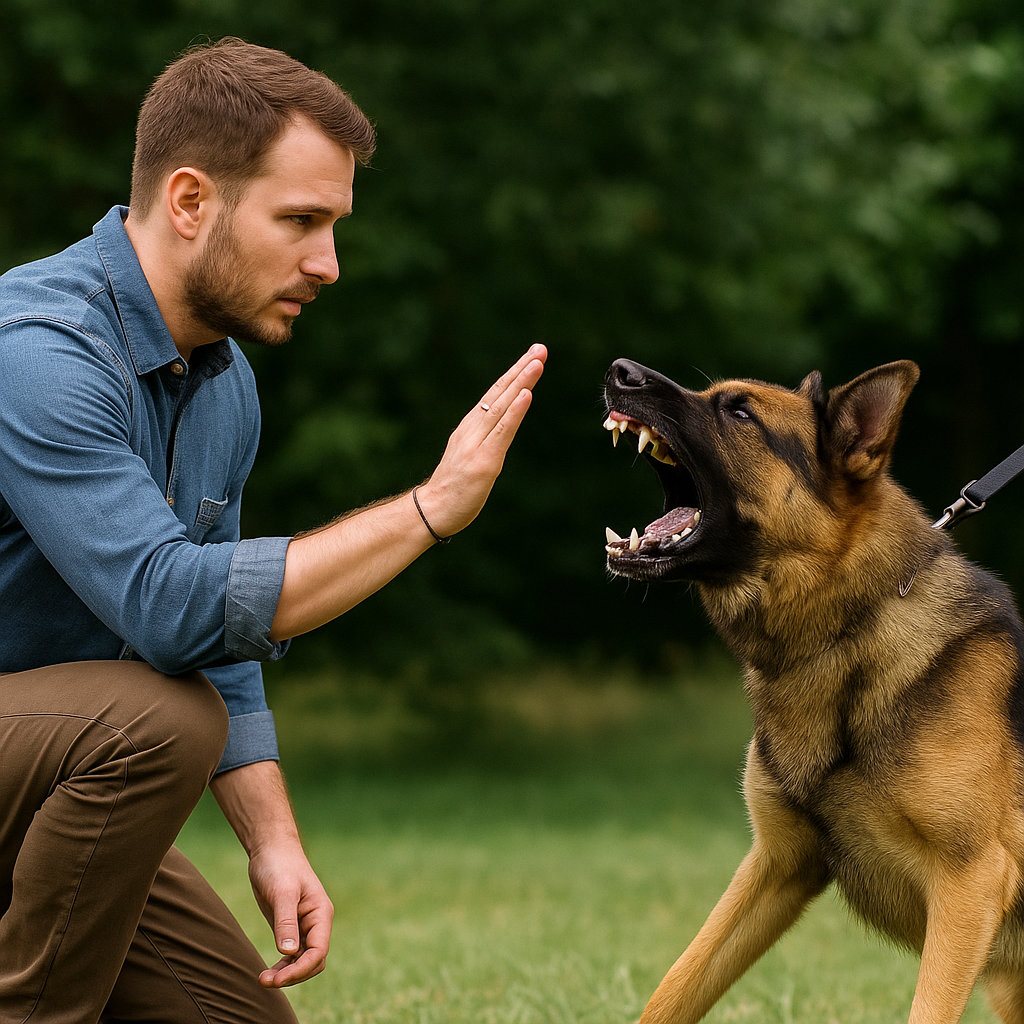 Perro agresivo siendo entrenado por un profesional